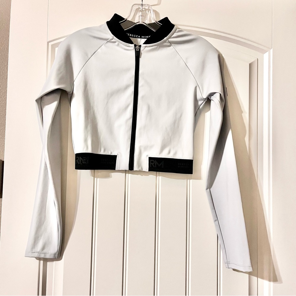 Rebecca Minkoff White and Black Cropped Zip Jacket top athletic small